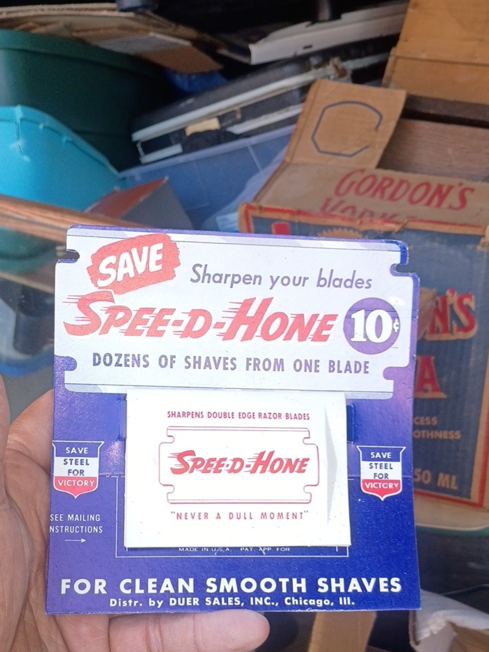 Spee-D-Hone Razor Blade Sharpener Card - Blue & White 1950s? New Old Stock
